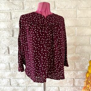 Maeve Burgundy and White dots Blouse Sz XS